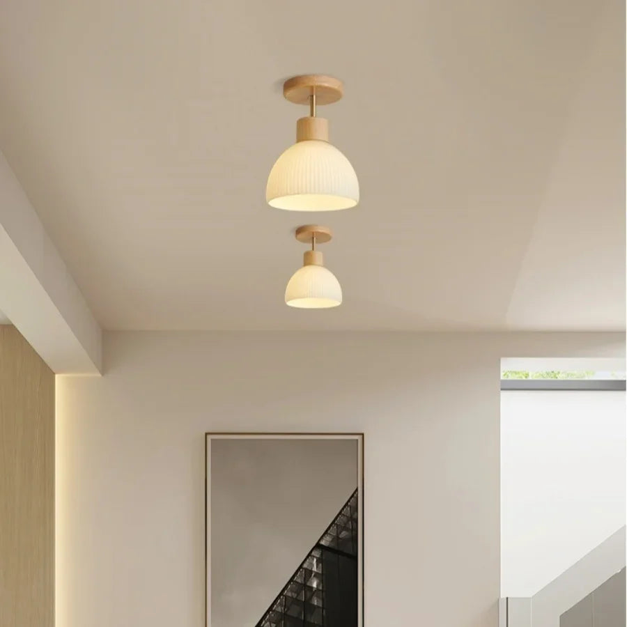 Afralia™ Nordic LED Ceiling Light, White Glass Wood Ceiling Lamp for Kitchen Living Room