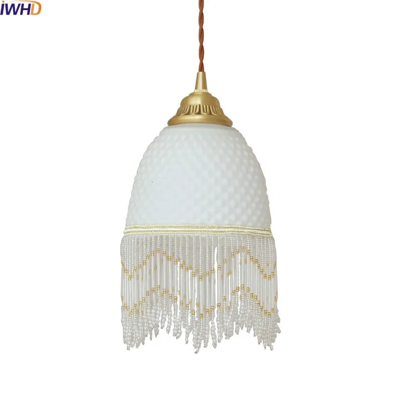 Afralia™ Glass Tassels LED Pendant Lights for Living Dining Bedroom, Retro Style Luminaires
