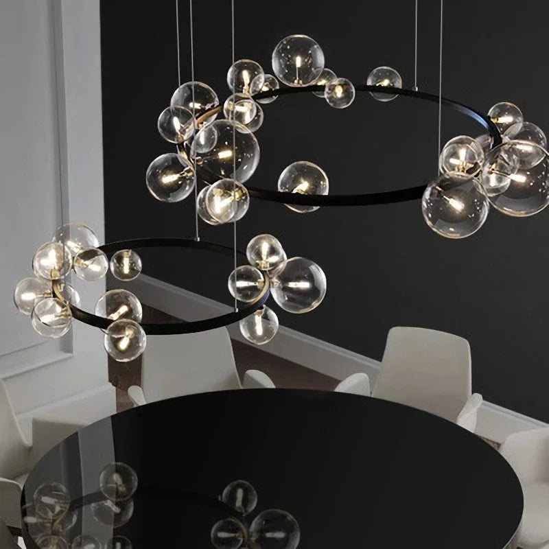 Afralia™ Black Glass Ring Pendant Light - Nordic Style LED Chandelier for Home Decor