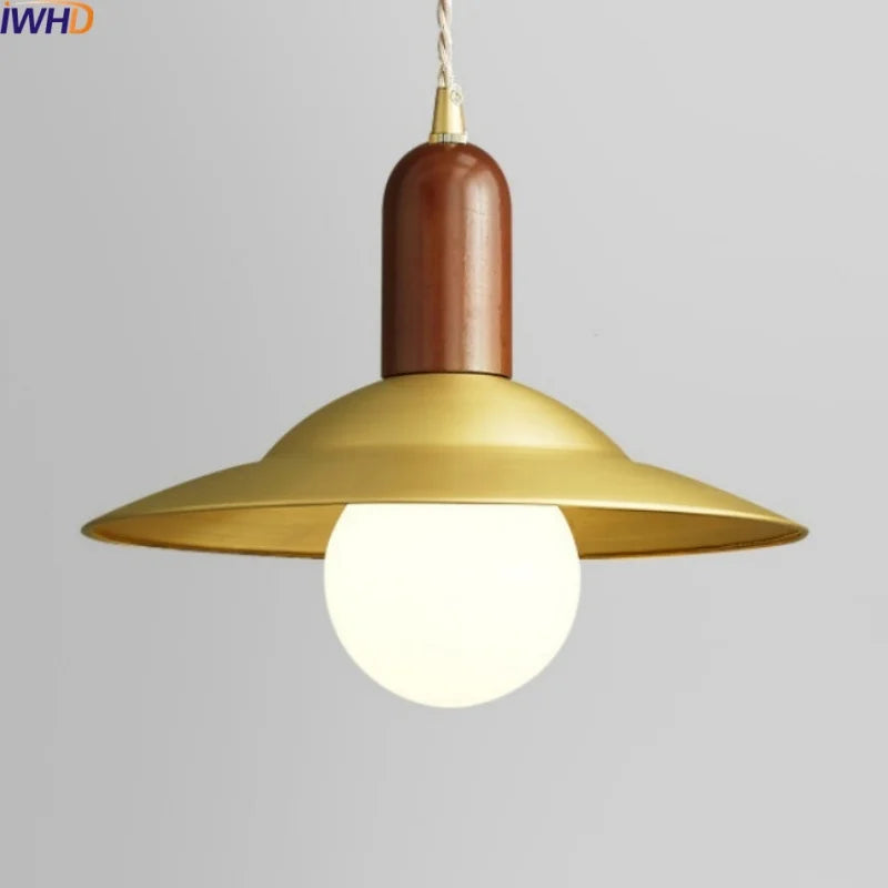 Afralia™ Modern Copper Wood LED Pendant Lamp for Living Dining Bedroom, Nordic Design