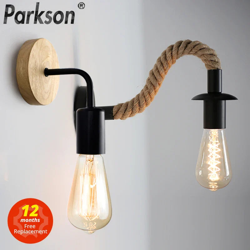 Afralia™ Hemp Rope Wall Lamp E27 Indoor Outdoor Loft Industrial Sconce Bedside Lamp