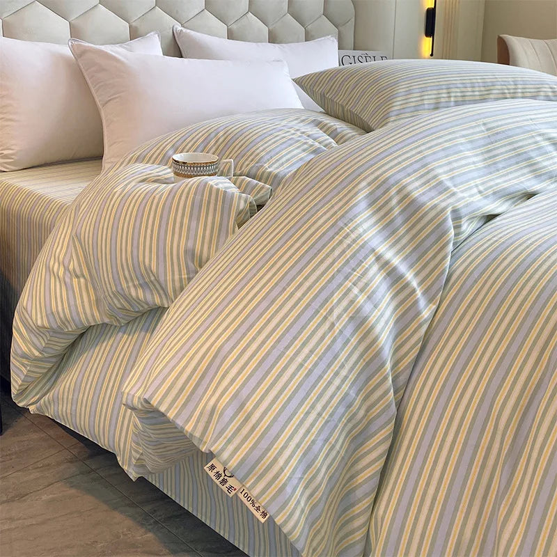 Afralia™ Striped Plaid Single Duvet Cover: Soft 100% Cotton Brushed Bedding for All Seasons
