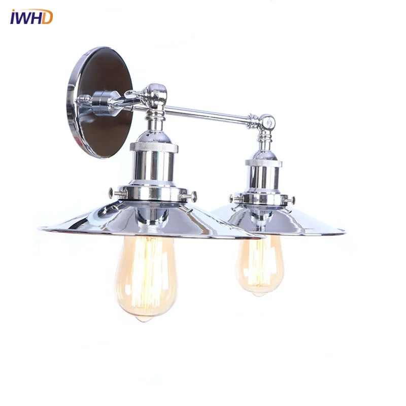Afralia™ Silver Vintage LED Wall Light 2 Heads Industrial Loft Living Room Bathroom Stair Lamp