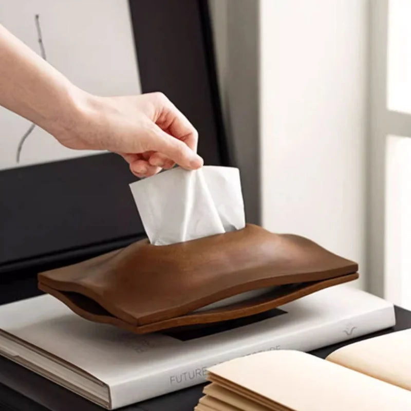 Afralia™ Wood Grain Geometric Tissue Box & Paper Towel Holder Flat Storage Home Decor