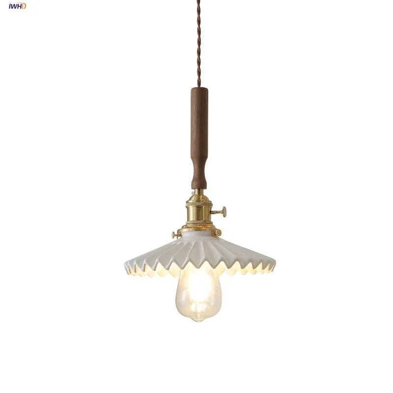 Afralia™ Ceramic Walnut Wood LED Pendant Light Fixture for Dining Room and Home Decor