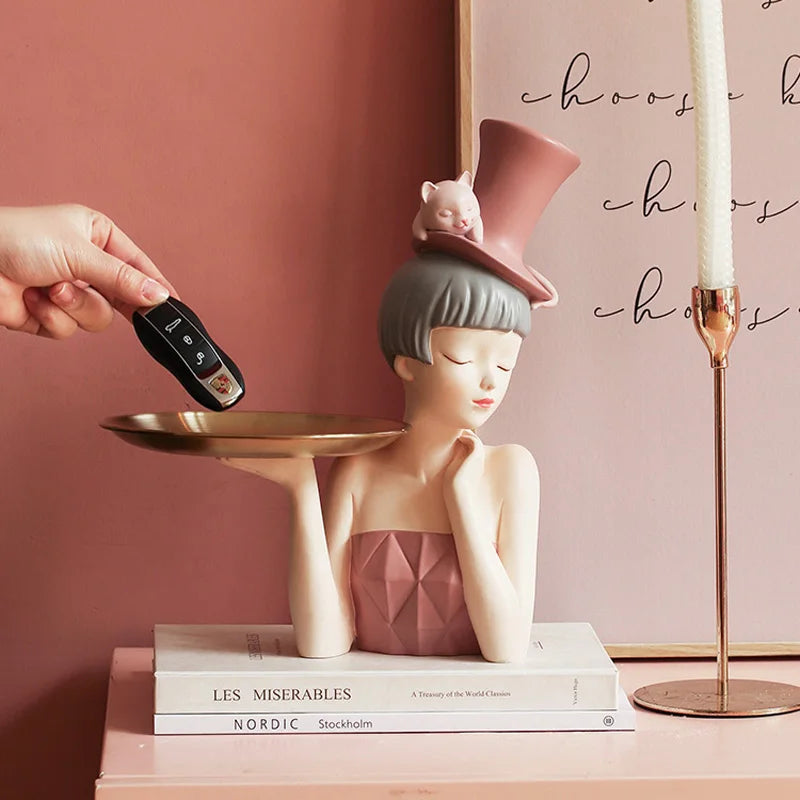 Afralia™ Elegant Woman Bust Sculpture Tray | Modern Home Decor Living Room Decorations