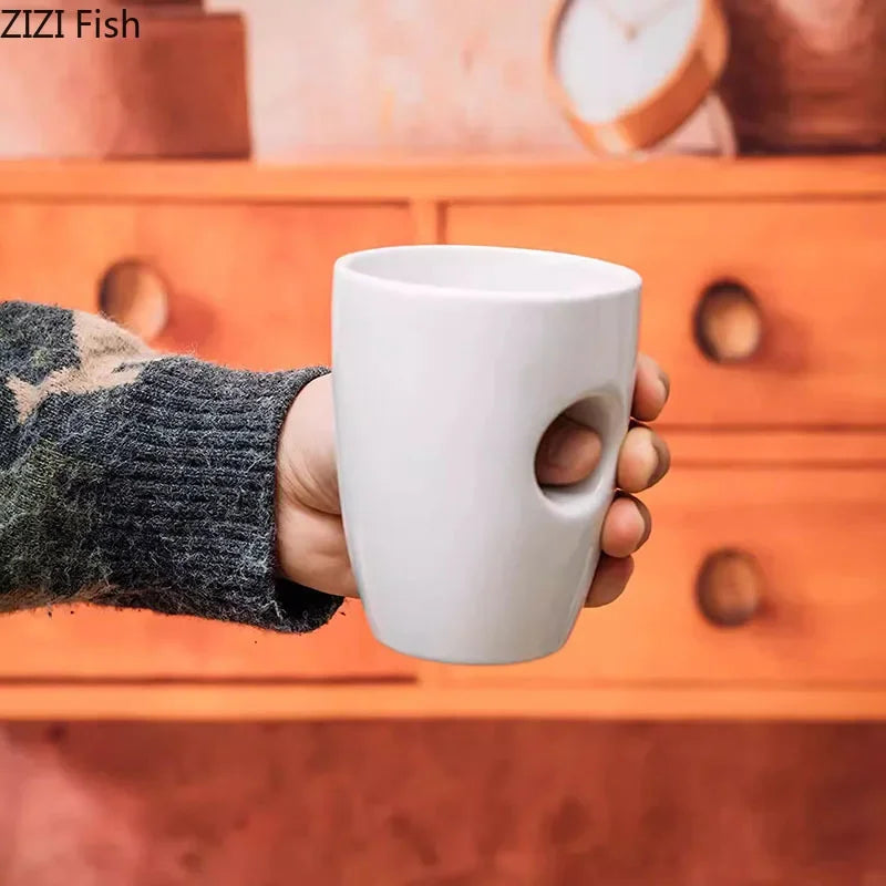 Afralia™ White Ceramic Cups Set of 2 Minimalism Mugs for Dining Coffee Tea Juice