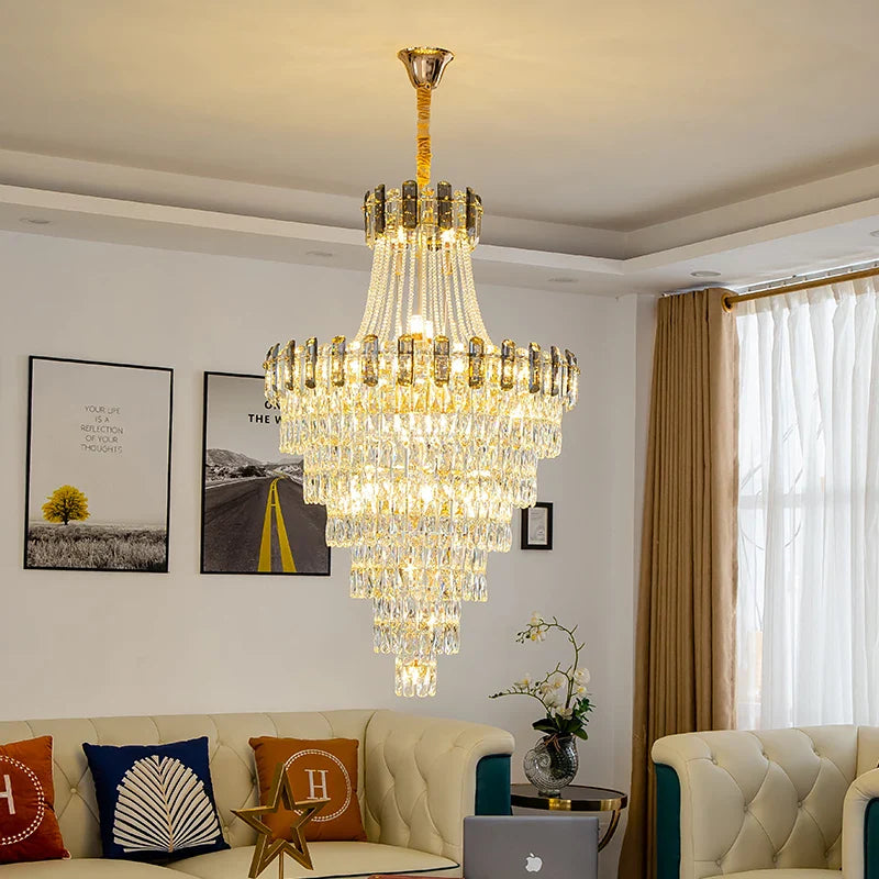 Afralia™ Crystal Chandelier: Stylish High Spiral Staircase Pendant Lighting