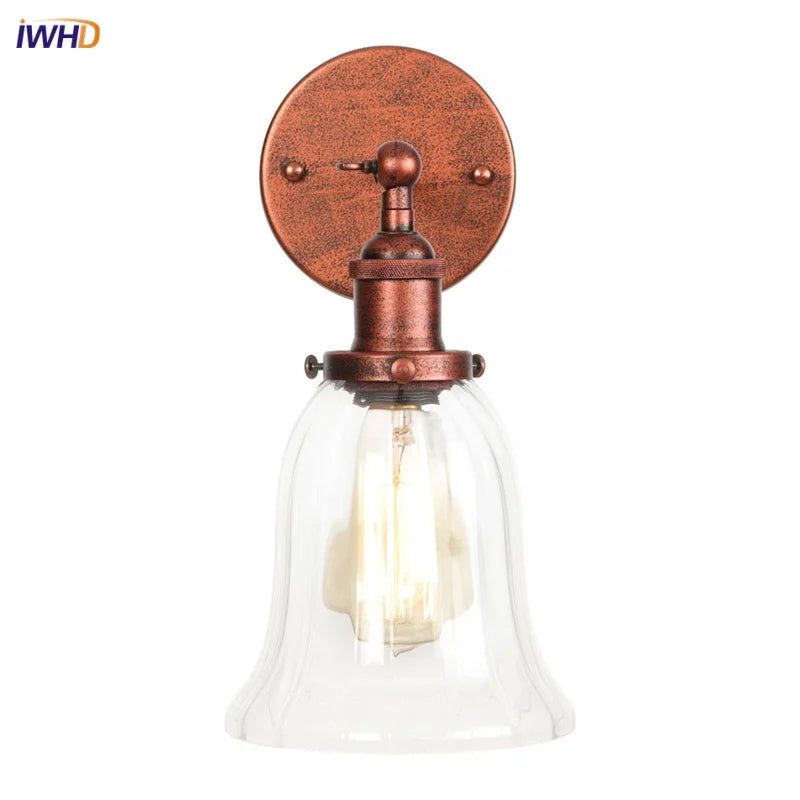Afralia™ Loft Clear Glass Rustic LED Wall Light - Industrial Style Iron Wall Lamp