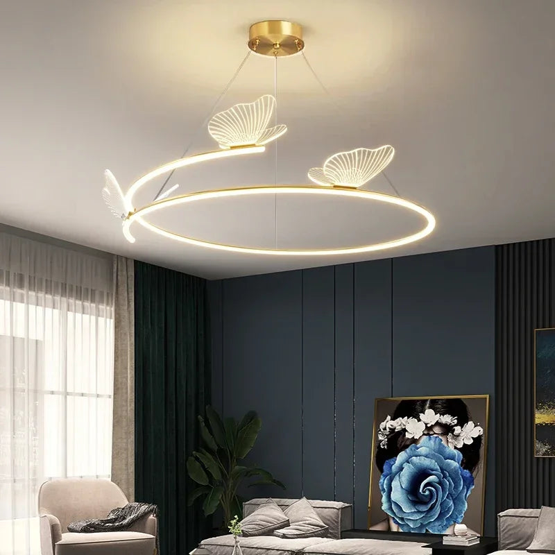 Afralia™ Modern Butterfly Chandelier Minimalist LED Pendant Light for Home Decoration