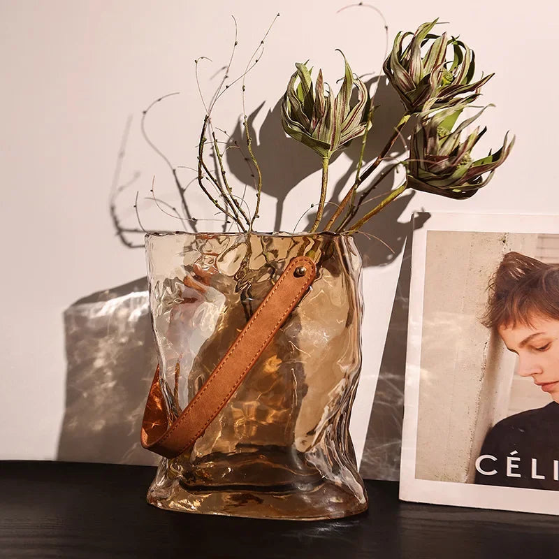 Afralia™ Bag Shape Glass Vase Handbag Hydroponics Terrarium Home Decoration