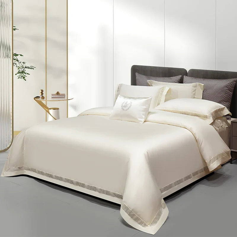 Afralia™ Luxury Hollow Lace Wide Edge Bedding Set, Soft Duvet Cover, Sheet, Pillowcases