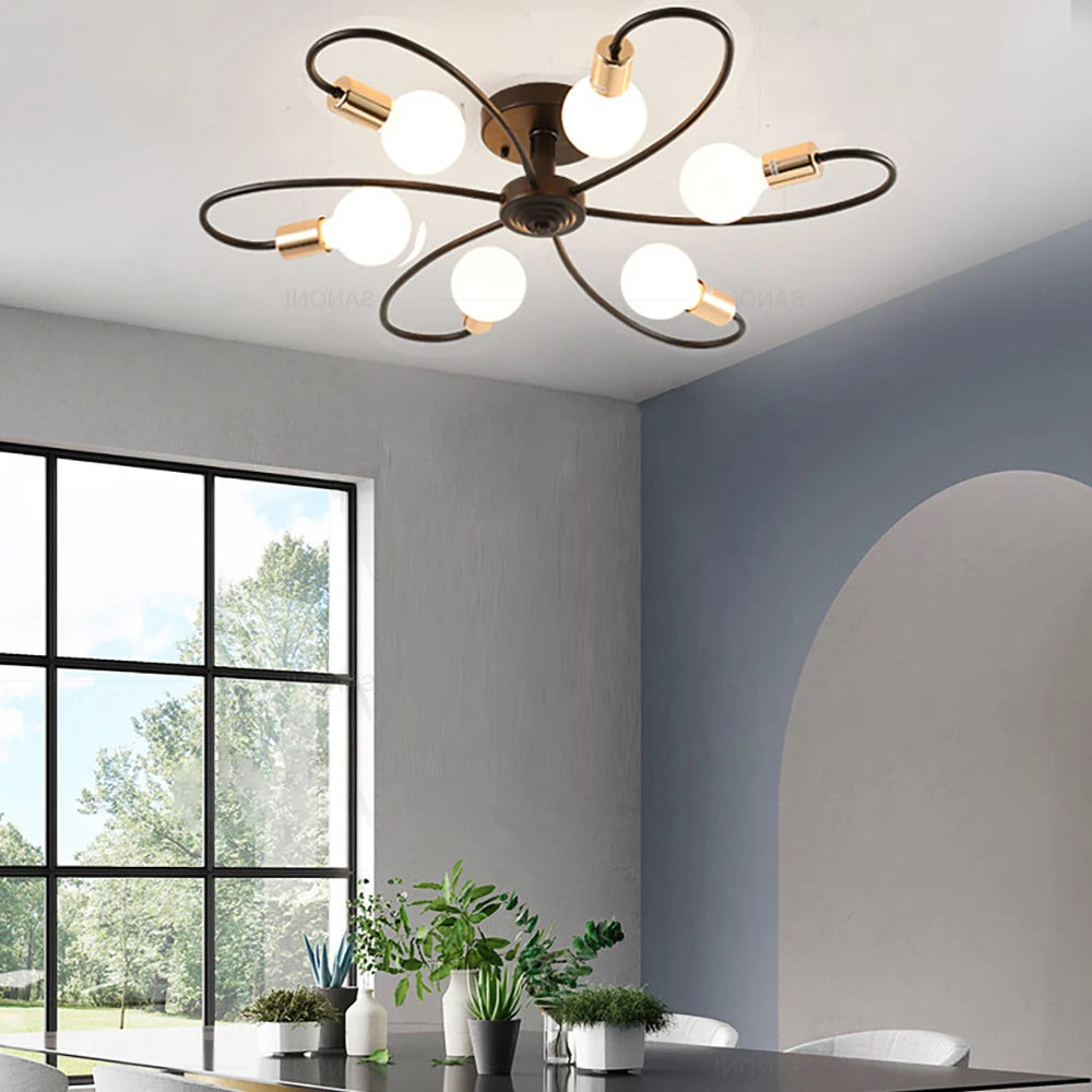 Afralia™ Vintage LED Chandelier Black Gold Ceiling Lamp