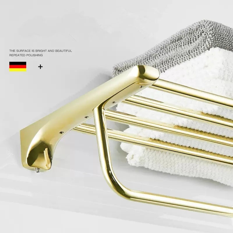 Afralia™ Gold Bathroom Hardware Set: Towel Rack, Shelf, Paper Holder, Towel Holder, Toilet Brush Holder