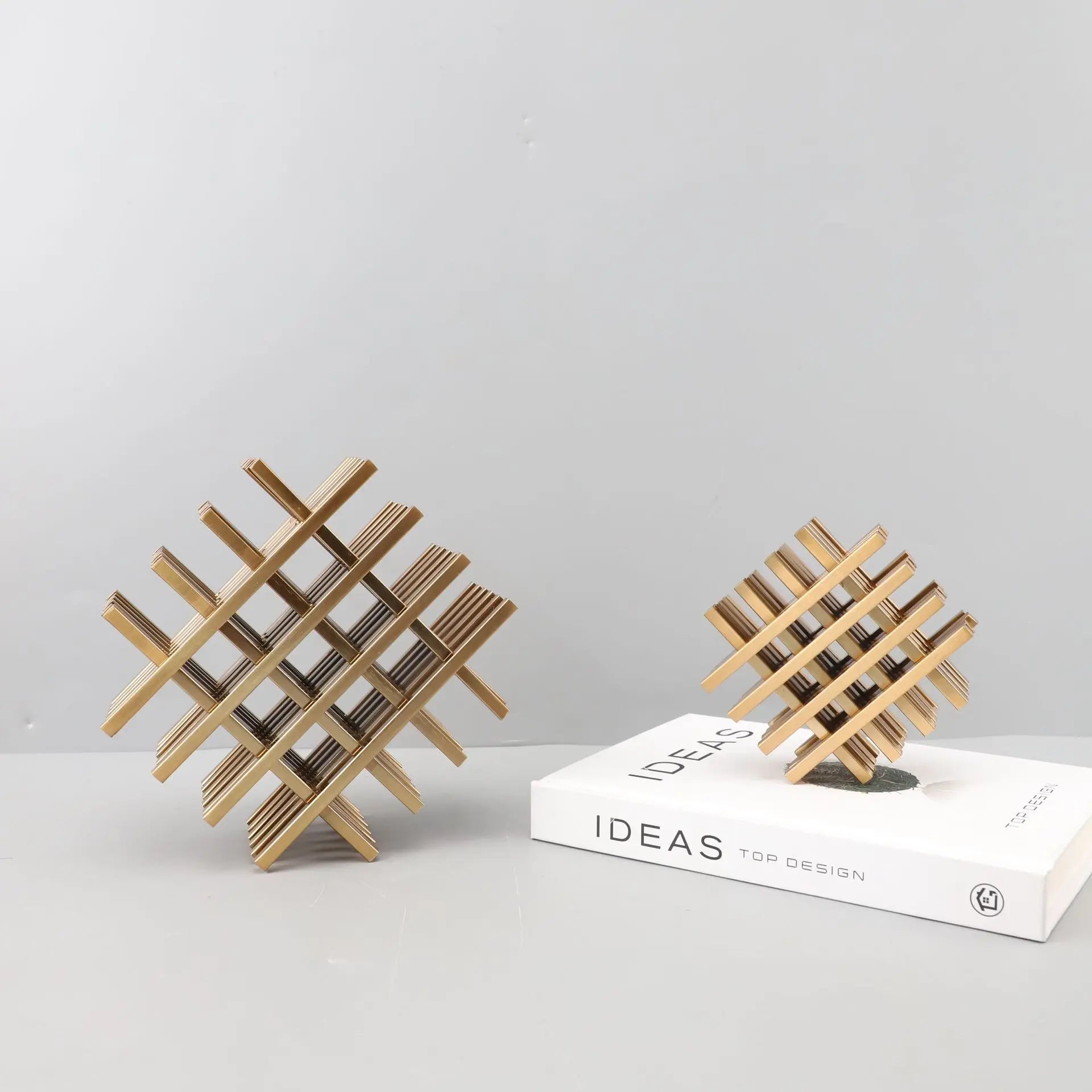 Afralia™ Geometric Block Metal Sculpture Abstract Square Decor Figurines, Home Decor Accessories