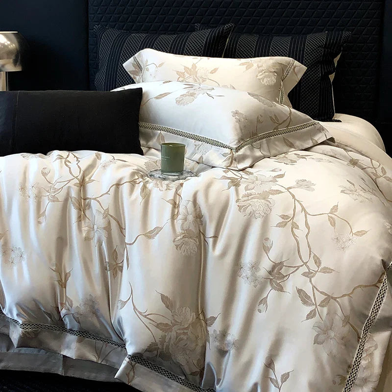 Afralia™ Silky Satin Jacquard 1000TC Egyptian Cotton Luxury Bedding Set