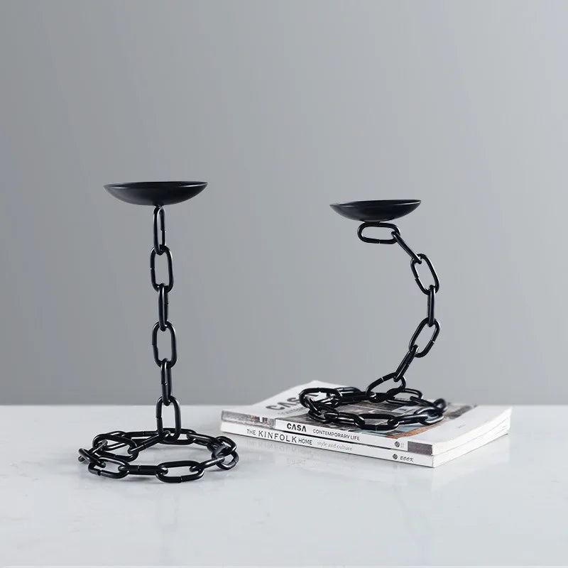 Afralia™ Vintage Chain Candlestick Holder for Home Decor - Metal Candle Holder