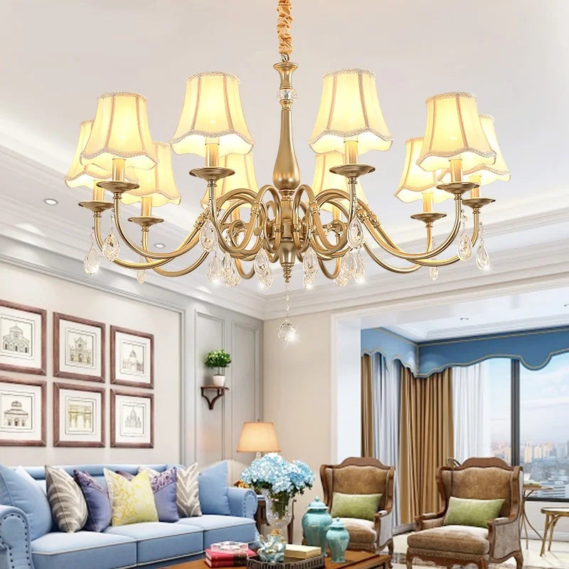 Afralia™ Gold Crystal Chandelier with Lamp Shade, Elegant Lighting Fixture for Living Room, Bedroom, Dining Room