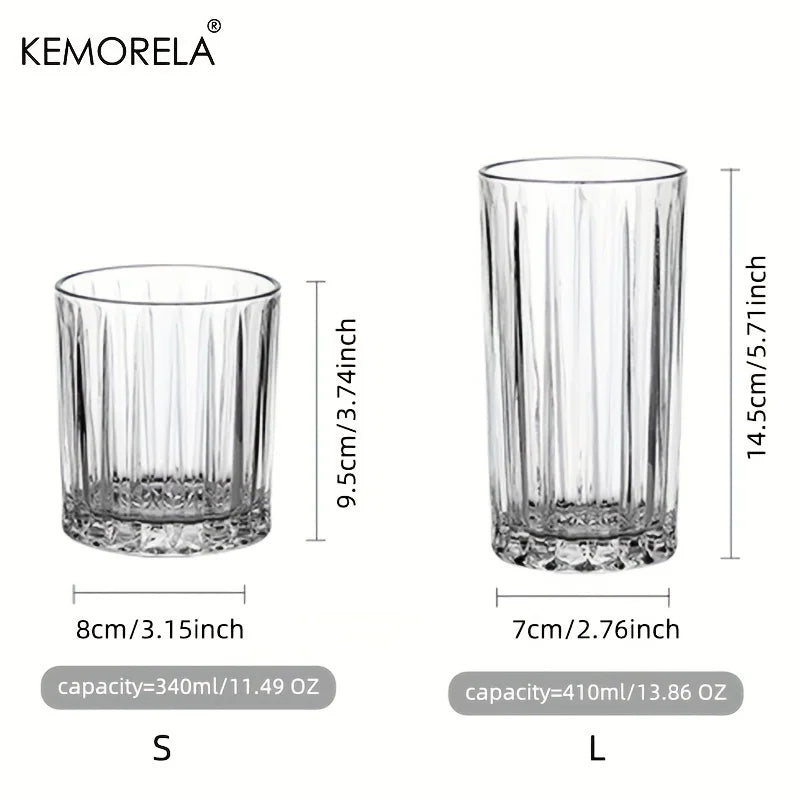 Afralia™ Retro Ribbed Glass Tumbler Set | Stackable Iced Coffee Cups