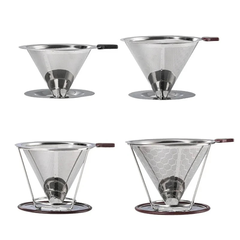 Afralia™ Double Layer Stainless Steel Coffee Filter Funnel Dripper for Durable Brewing