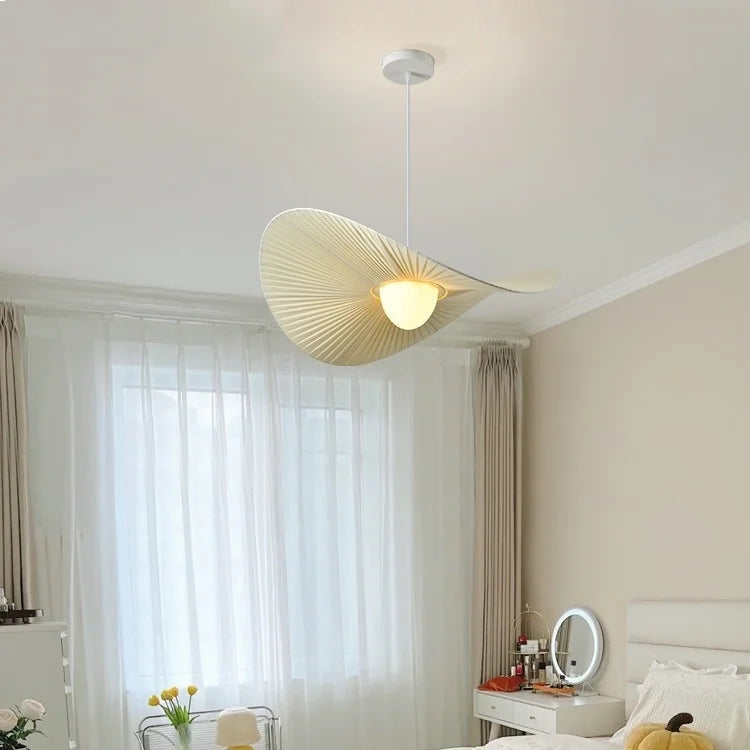 Afralia™ Nordic Beige Pleated Fabric LED Pendant Lights: Stylish Bar Droplight for Dining Room