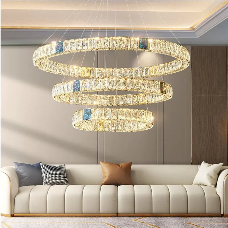 Afralia™ Crystal Round Ceiling Chandelier LED Lighting Fixtures for Kitchen Dining Room & Villa