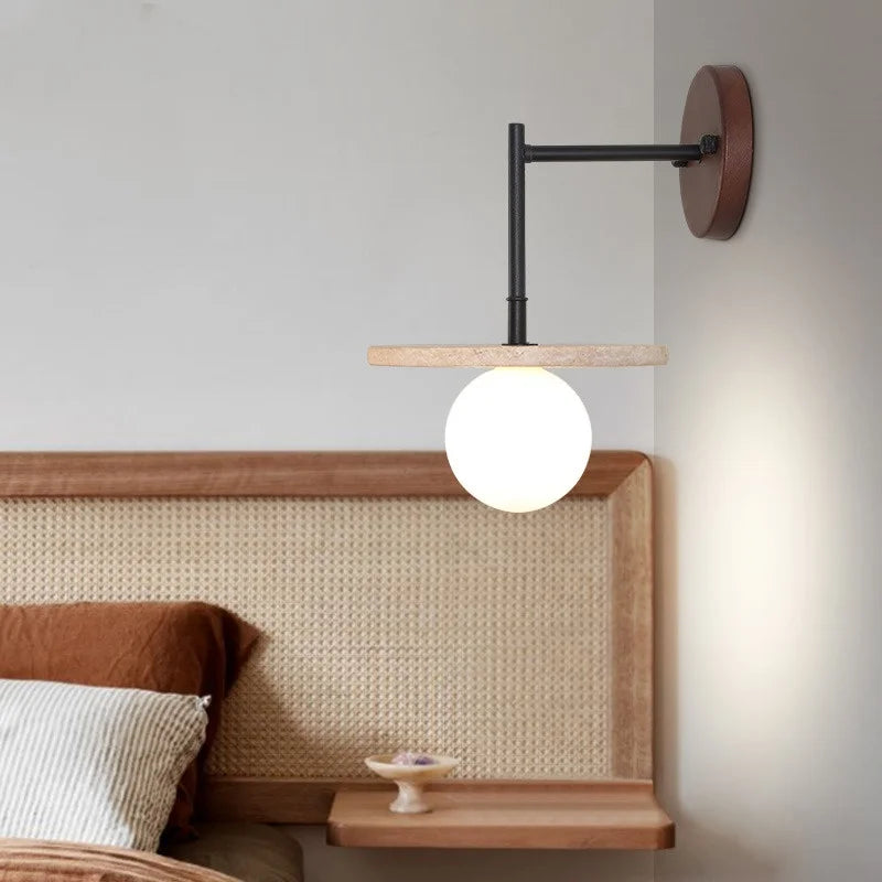 Afralia™ Yellow Travertine LED Wall Lamp Iron Pull Chain Switch Nordic Modern Stair Light