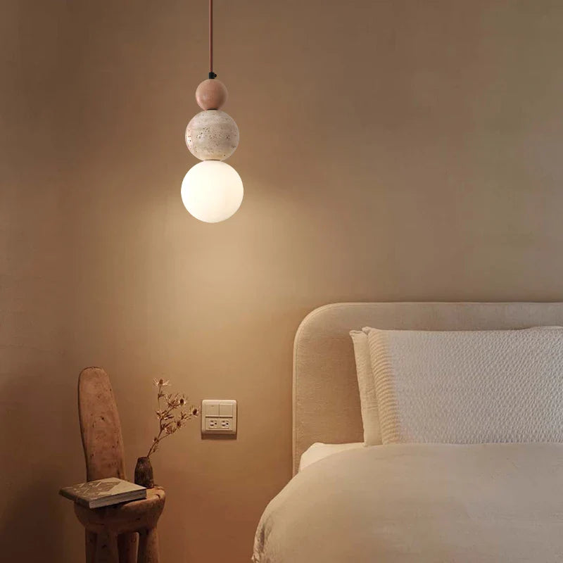 Afralia™ White Glass LED Wood Ball Pendant Light Fixture for Bedroom Living Room