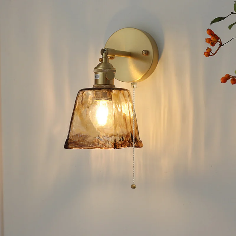 Afralia™ Amber Vintage LED Wall Light Fixture Up Down Rotate Pull Chain Switch