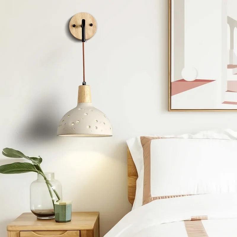 Afralia™ Adjustable Wall Lights Pull Chain Switch Wood Socket Cement Modern Bedside Lamp