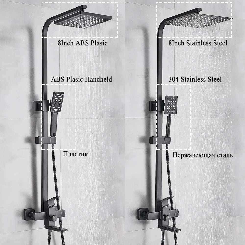 Afralia™ Matte Black Rainfall Shower Faucet Set with 8 Inch High Pressure Showerhead