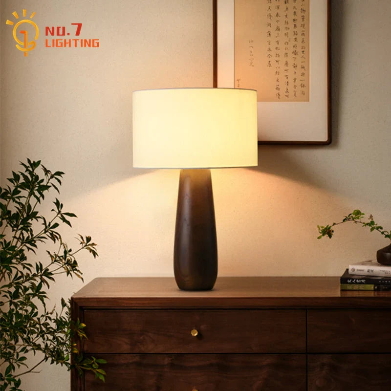 Afralia™ Zen Art Solid Wood Table Lamp LED E27 Bedroom Desk Light Zen Art Decor