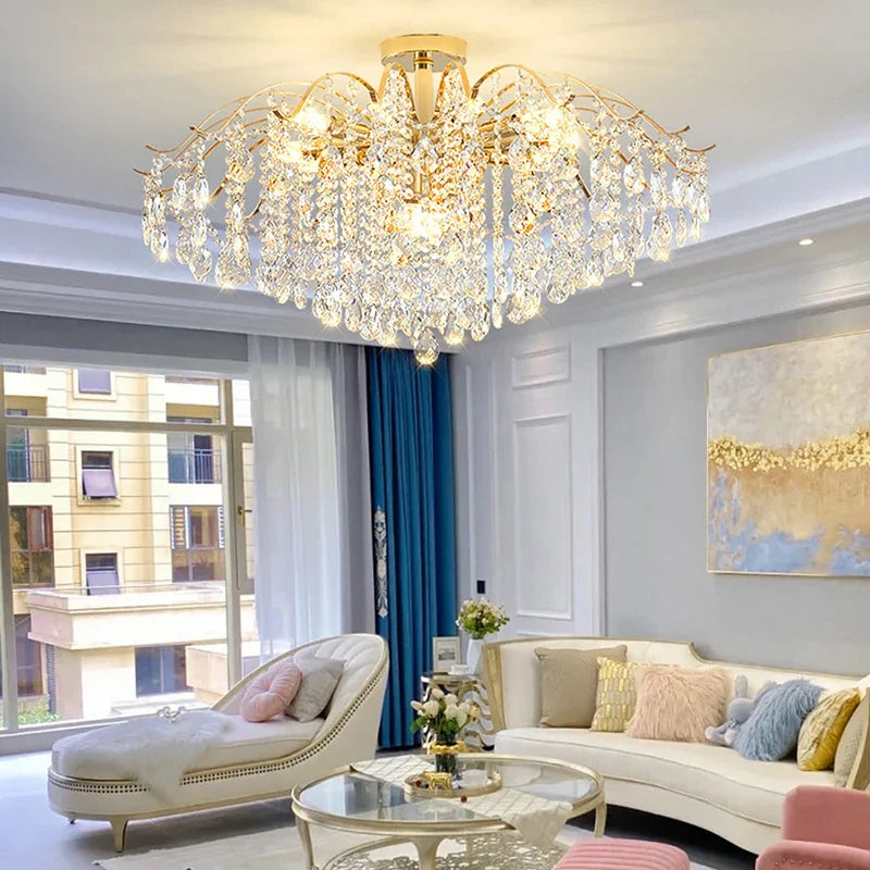 Afralia™ Crystal Luxury LED Chandelier Ceiling Light for Living Room Bedroom Home Decor