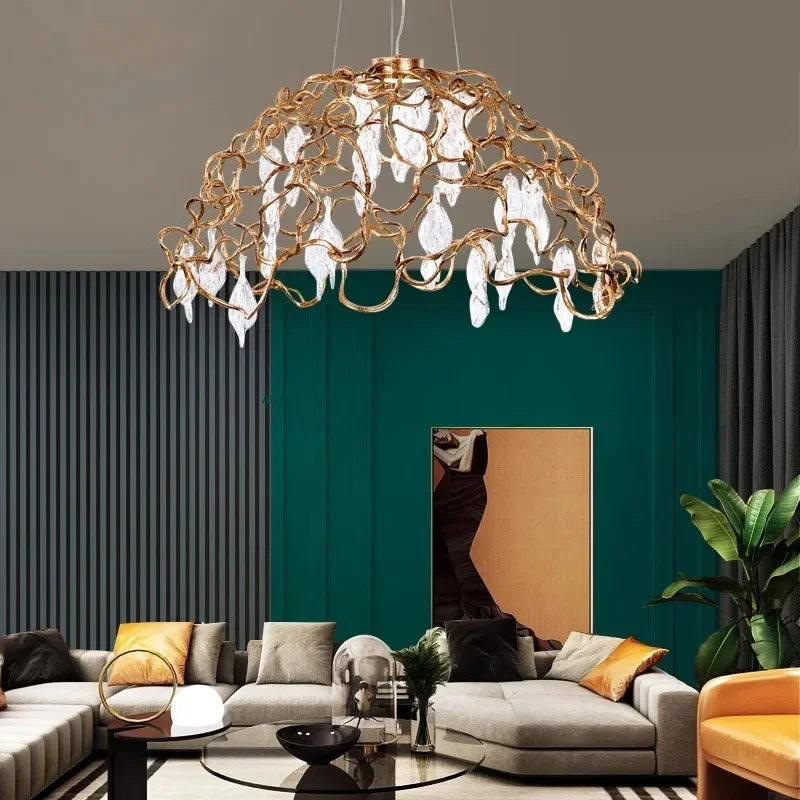 Afralia™ Copper Crystal Ceiling Chandelier for Dining Living Room - Round Branch Crystal Lighting