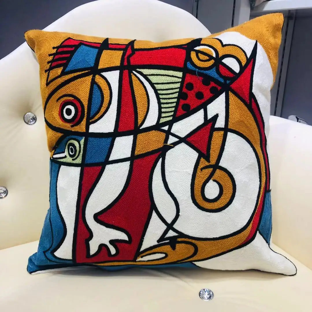 Afralia™ Picasso Abstract Embroidered Sofa Cushion Cover
