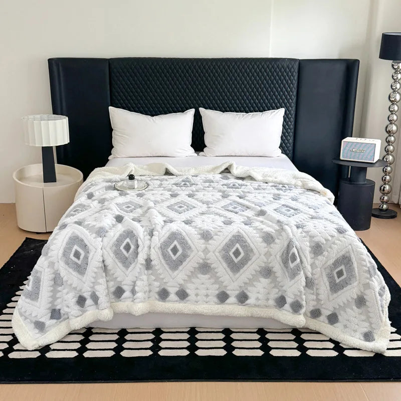 Afralia™ Luxury Jacquard Lamb Fleece Blanket | Soft Double-Layer Sofa Cover