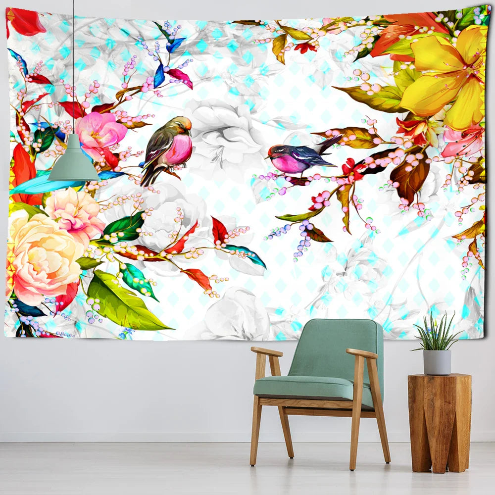 Afralia™ Botanical Flying Bird Tapestry Wall Hanging for Nature Inspired Boho Living Room