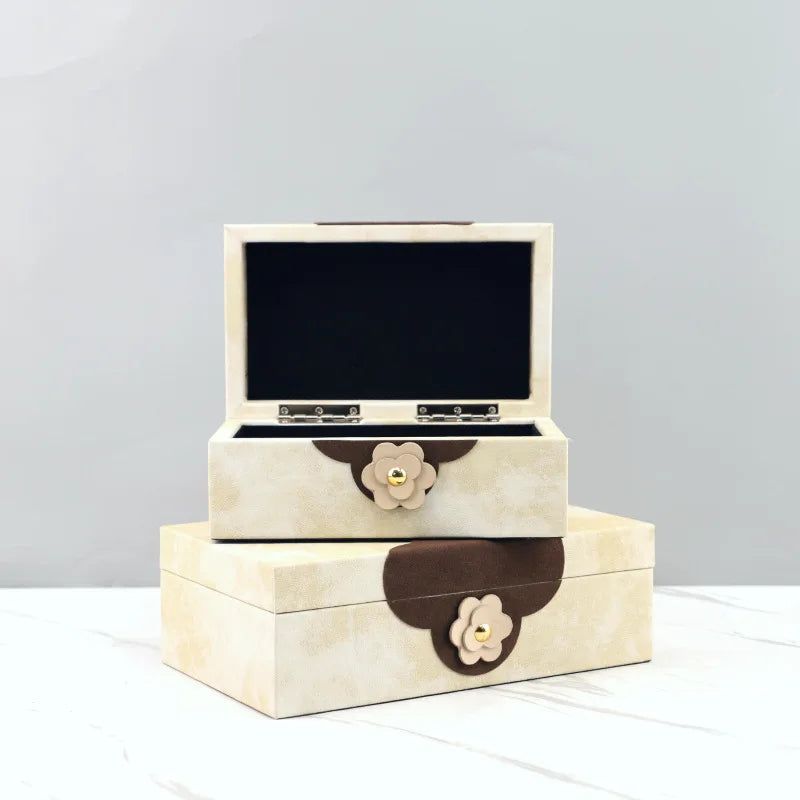 Afralia™ Handmade Flowers Leather Jewelry Box Makeup Organizer Home Decor