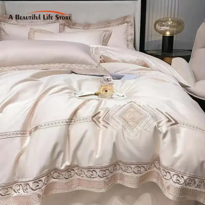 Afralia™ Luxury Embroidery Bedding Set, Queen King Size Duvet Cover Set, Bed Sheet, Pillowcases