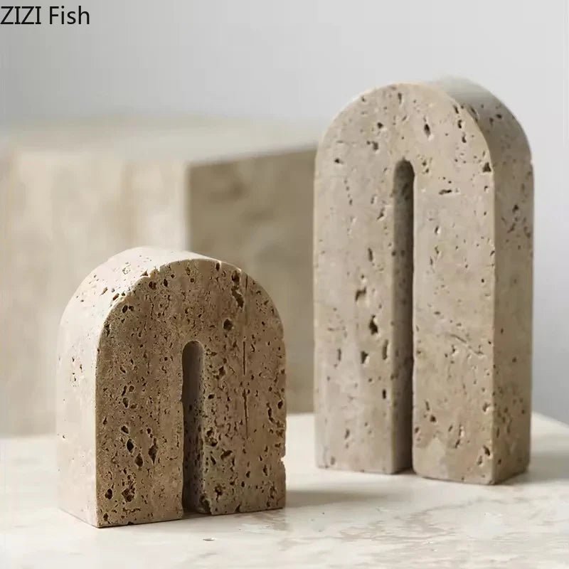 Afralia™ Yellow Travertine Arch Stone Ornaments Desk Decoration Aesthetic Stone Statue