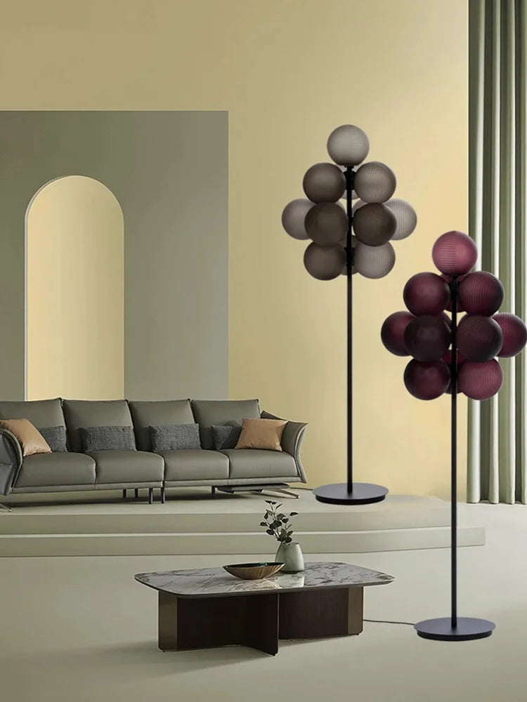 Afralia™ Purple Ripple Grape Ball Lampshade Pendant Chandelier, Modern LED Home Decor Lighting