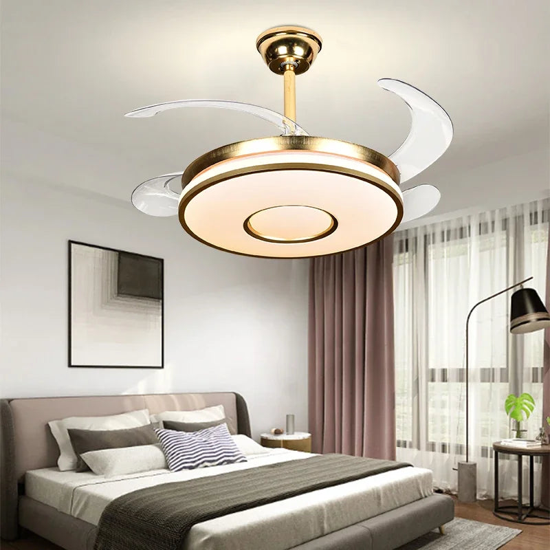 Afralia™ Invisible Gold Ceiling Fan with LED Light and Retractable Blades