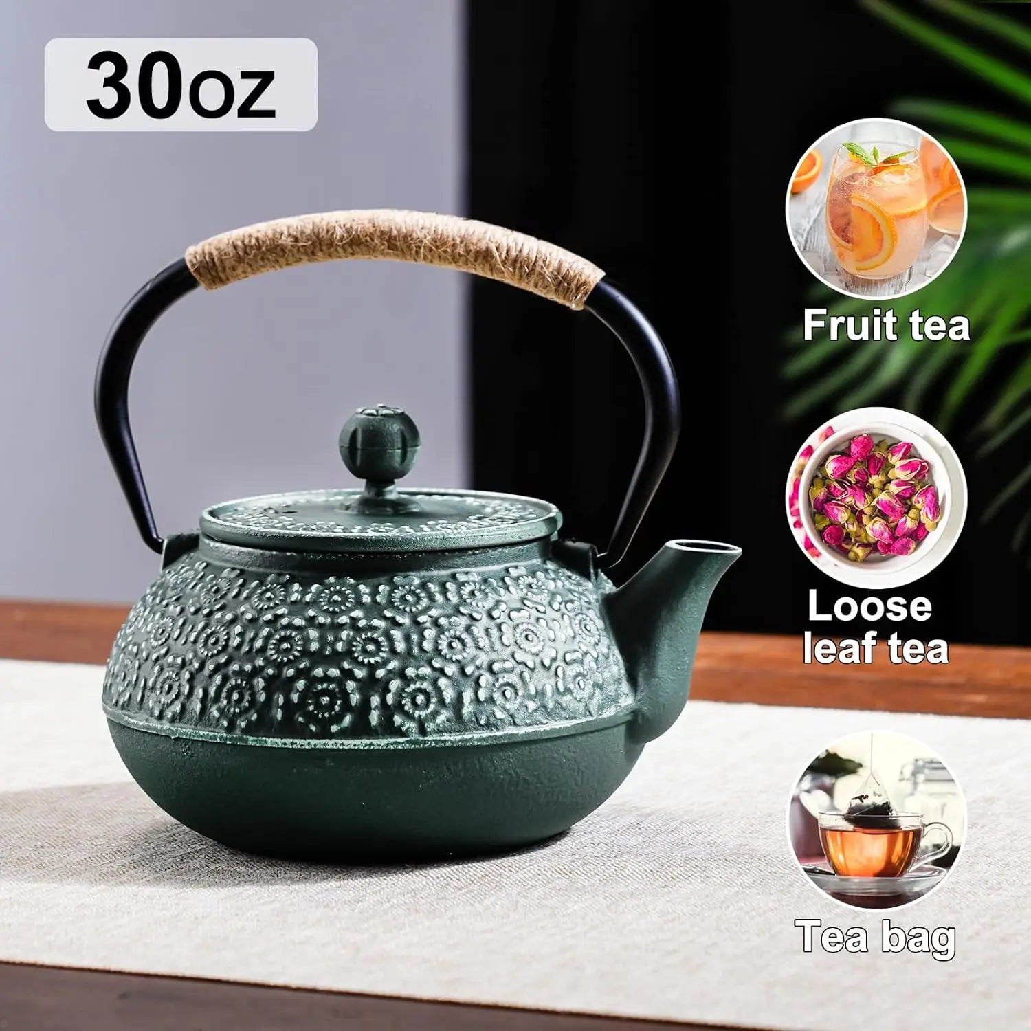 Afralia™ Sakura Pattern Cast Iron Teapot 900ML Tea Kettle with Tea-Strainer & Pot