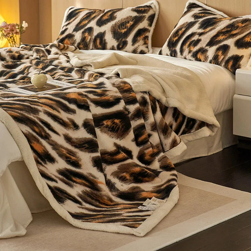Afralia™ Luxe Leopard Rabbit Fur Blanket: Cozy Office & Sofa Throw, Skin-Friendly & Multi-Functional