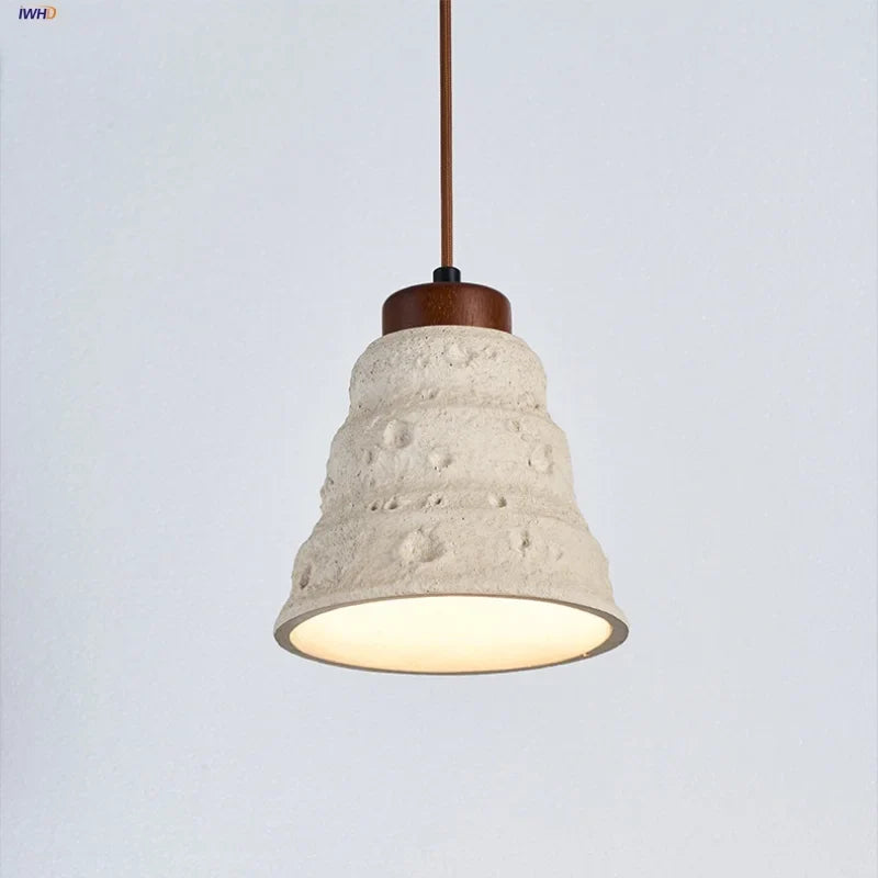 Afralia™ Japanese Style LED Pendant Lights Wood Canopy Cement Lampshade