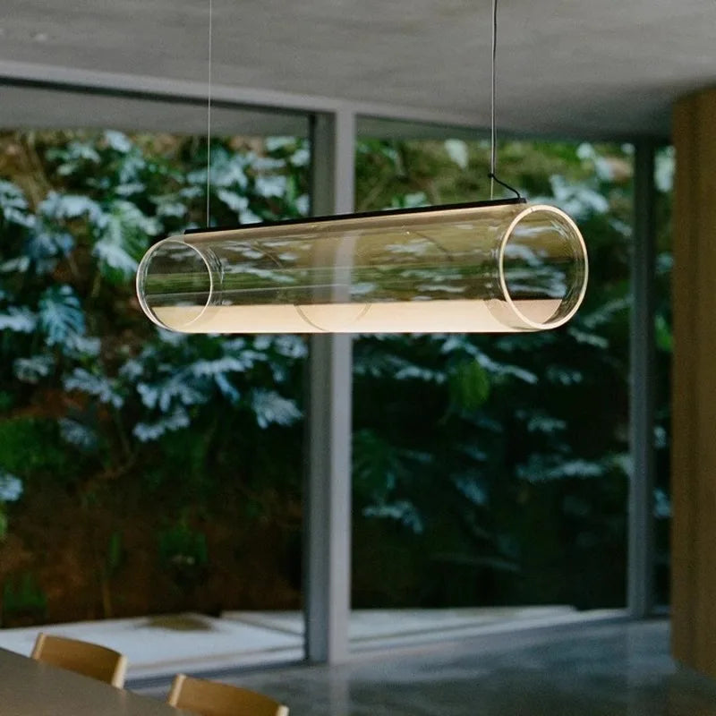 Afralia™ Clear Glass Cylinder Chandelier - Modern Decorative Indoor Suspension Lamp