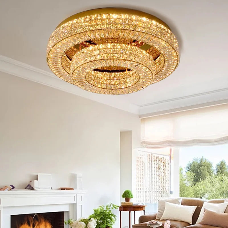 Afralia™ Crystal Two Tier Ceiling Chandelier LED Lighting for Bedroom & Living Room