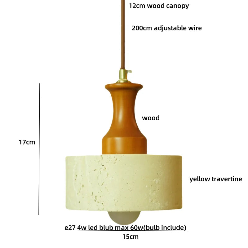 Afralia™ Wabi Sabi LED Pendant Lights Brown Wood Stone Yellow Travertine Hang Lamp