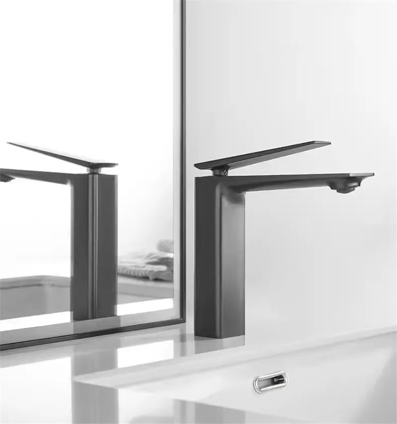 Afralia™ Gold Basin Faucet, Gray Bathroom Mixer Tap, Single Handle Waterfall Faucet