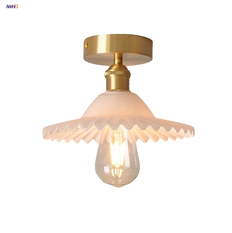 Afralia™ White Glass Knob Switch Ceiling Lamp LED Modern Nordic Copper Luminaire